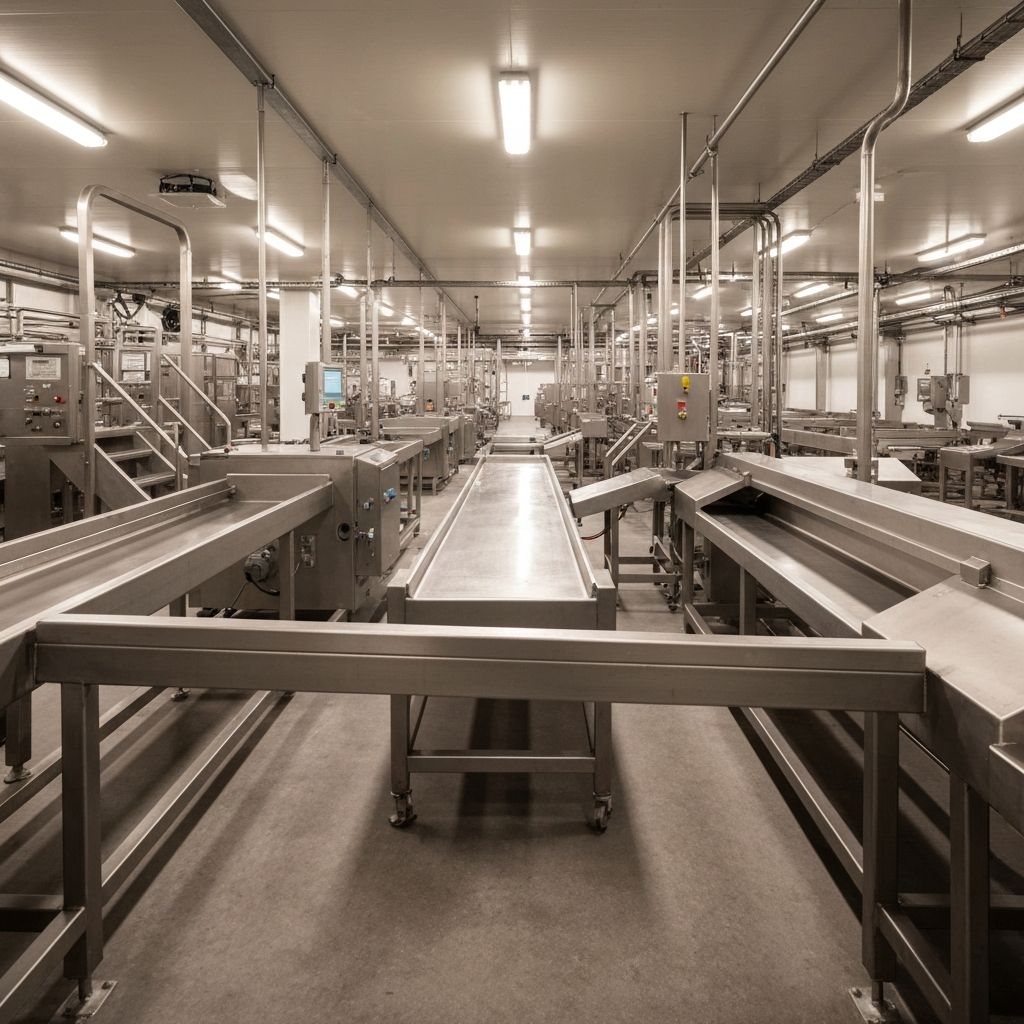Modern stainless steel processing equipment inside the Swan Hill Abattoirs facility